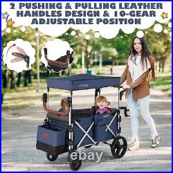 2 Passenger Push Pull Stroller Wagon Twin Stroller Wagon withRemovable Canopy