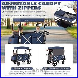 2 Passenger Push Pull Stroller Wagon Twin Stroller Wagon withRemovable Canopy