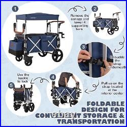 2 Passenger Push Pull Stroller Wagon Twin Stroller Wagon withRemovable Canopy