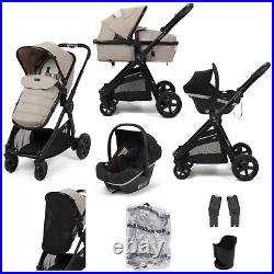 2 in 1 Travel System With R129 Car Seat Swivel Wheel Rain Cover Babylo Almond UK