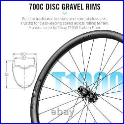 700C Carbon Gravel Road Bike Wheelset Disc Brake 35mm Clincher Tubeless 12x142mm