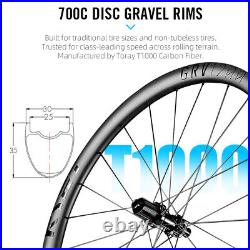 700C GRAVEL Carbon Bicycle Wheelset Disc Brake 36T Ratchet Hub Tubeless Clincher