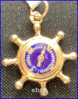 A New 19.25 Kt Rose Gold Enameled Ships Wheel Charm From Portugal. #03-014