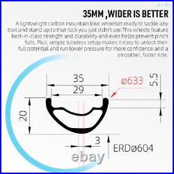 Asymmetric 29in MTB Carbon Fibre Bike Wheels 35mm 36T Ratchet Clincher Tubeless