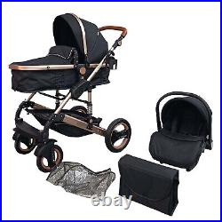 Baby Pram 3 in 1 Travel System Pushchair Buggy Car Seat One Size Fits All