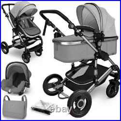 Baby Pram 3 in 1 travel system Carry Cot Car Seat Push Chair ISO Fix Stroller