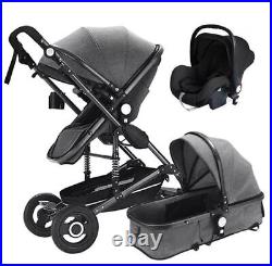 Baby Pram 3 in 1 travel system Carry Cot Car Seat Push Chair ISO Fix Stroller