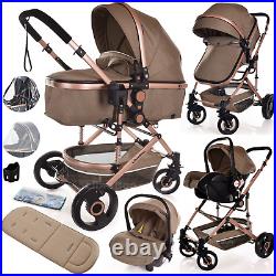 Baby Pram Buggy With Car Seat 3 in 1 Travel System Pushchair Compact Size