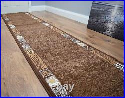 Brown Carpet Runner Rug Bordered Abstract Design Stairs Hallway Any Length