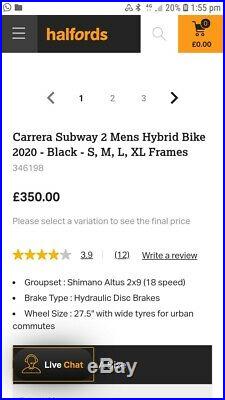 Carrera Bike. Subway Two Hybrid. Wheel size 27.5 Small. Frame. Bought from Halfords