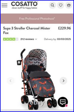 Cosatto Supa 3 pushchair Charcoal Mister Fox with footmuff and raincover 0m-25kg