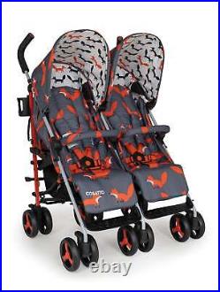 Cosatto Supa Dupa 3 Double Stroller 0-25kg Per Seat Free Raincover Charcoal Fox