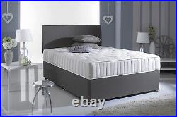 GREY SUEDE MEMORY DIVAN BED SET WITH MATTRESS + HEADBOARD 3FT 4FT6 Double 5FT