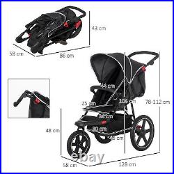 HOMCOM Foldable Three-Wheeler Baby Stroller with Sun Canopy, Storage