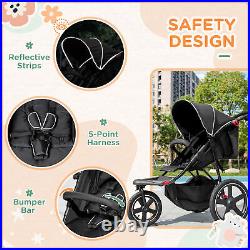 HOMCOM Foldable Three-Wheeler Baby Stroller with Sun Canopy, Storage