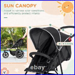 HOMCOM Foldable Three-Wheeler Baby Stroller with Sun Canopy, Storage