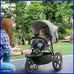 HOMCOM Foldable Three-Wheeler Baby Stroller with Sun Canopy, Storage Grey