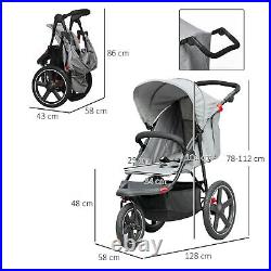 HOMCOM Foldable Three-Wheeler Baby Stroller with Sun Canopy, Storage Grey