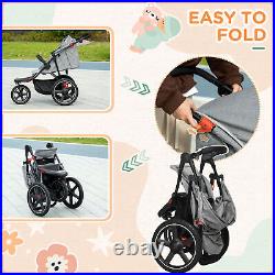 HOMCOM Foldable Three-Wheeler Baby Stroller with Sun Canopy, Storage Grey