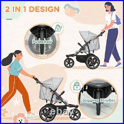 HOMCOM Foldable Three-Wheeler Baby Stroller with Sun Canopy, Storage Grey