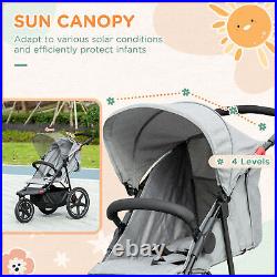 HOMCOM Foldable Three-Wheeler Baby Stroller with Sun Canopy, Storage Grey