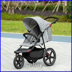 HOMCOM Foldable Three-Wheeler Baby Stroller with Sun Canopy, Storage Grey