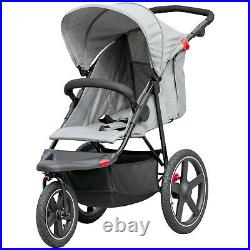 HOMCOM Foldable Three-Wheeler Baby Stroller with Sun Canopy, Storage Grey