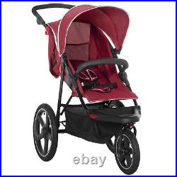 HOMCOM Foldable Three-Wheeler Baby Stroller with Sun Canopy, Storage Red