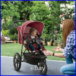 HOMCOM Foldable Three-Wheeler Baby Stroller with Sun Canopy, Storage Red