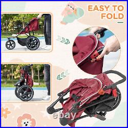 HOMCOM Foldable Three-Wheeler Baby Stroller with Sun Canopy, Storage Red