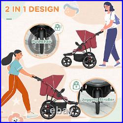 HOMCOM Foldable Three-Wheeler Baby Stroller with Sun Canopy, Storage Red