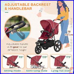 HOMCOM Foldable Three-Wheeler Baby Stroller with Sun Canopy, Storage Red