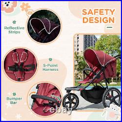 HOMCOM Foldable Three-Wheeler Baby Stroller with Sun Canopy, Storage Red