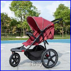 HOMCOM Foldable Three-Wheeler Baby Stroller with Sun Canopy, Storage Red