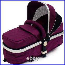 ISafe 3 in 1 Pram System Plum (Purple) + Carseat + Footmuff & Raincover Packag