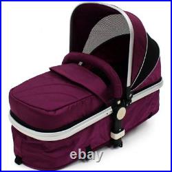ISafe 3 in 1 Pram System Plum (Purple) + Carseat + Footmuff & Raincover Packag