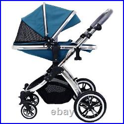 IVogue Teal 3in1 Pram Travel System With Carrycot Car Seat & Isofix Base & bag