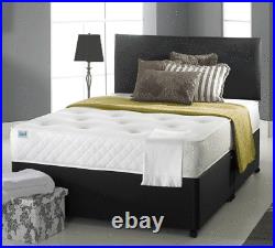 LEATHER/SUEDE DIVAN BED SET + MEMORY MATTRESS + HEADBOARD 3FT 4FT 4FT6 Double5FT