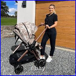 My Babiie MB250 Dani Dyer Rose Gold Giraffe Fawn Stroller & Carrycot GRADE A