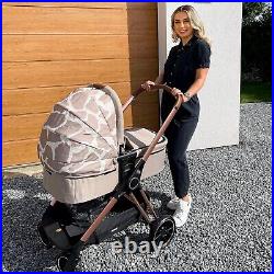 My Babiie MB250 Dani Dyer Rose Gold Giraffe Fawn Stroller & Carrycot GRADE A