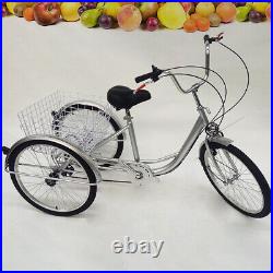 New 24 Inch 6-Speed Adult Tricycle 3 Wheel Bicycle Trike Cruise WithBasket
