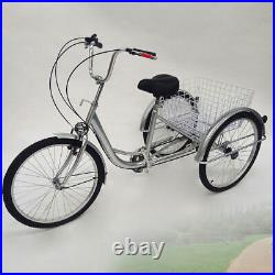 New 24 Inch 6-Speed Adult Tricycle 3 Wheel Bicycle Trike Cruise WithBasket