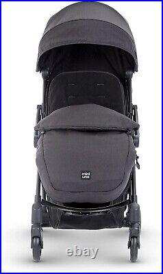 New Miniuno Touchfold Auto folding stroller Black With Footmuff & pvc 0m to 22kg