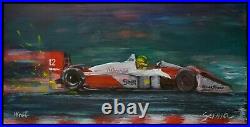 Original FORMULA ONE Painting McLaren Race Car F1 Pilot Senna racing Signd Kravt