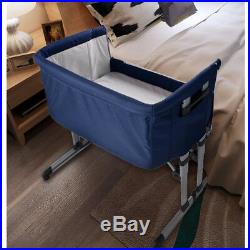 Portable Baby Crib Next to Me From Birth Bed Side Cot Cradle Wheeled Dark Blue