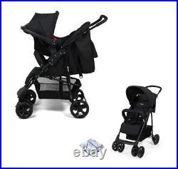 Puggle Lowton Luxe Storm Black 2-in-1 Pushchair Travel System with Rain Cover