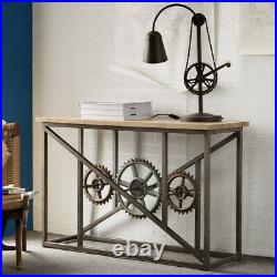 Urban Industrial Console Table with Wheels Made from Reclaimed Metal and Wood