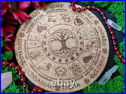 Wheel of the year from cork Leather, pagan witch calendar board, witchcraft altar