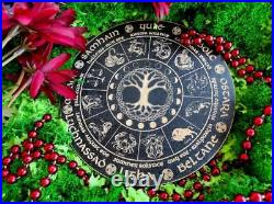 Wheel of the year from cork Leather, pagan witch calendar board, witchcraft altar